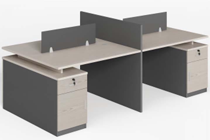 2x2 4-Person Cross-Divider Office Cubicle Workstation Cluster with Fixed Lockable Pedestals