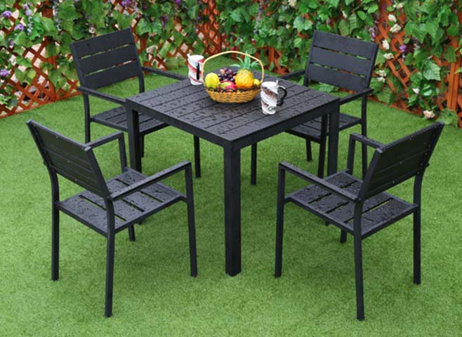 5-Piece All-Weather Black Slatted Square Outdoor Dining Set for 4