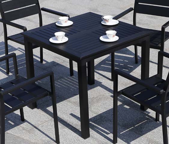 Black Square Slatted Steel 4-Seater Outdoor Patio Dining Table