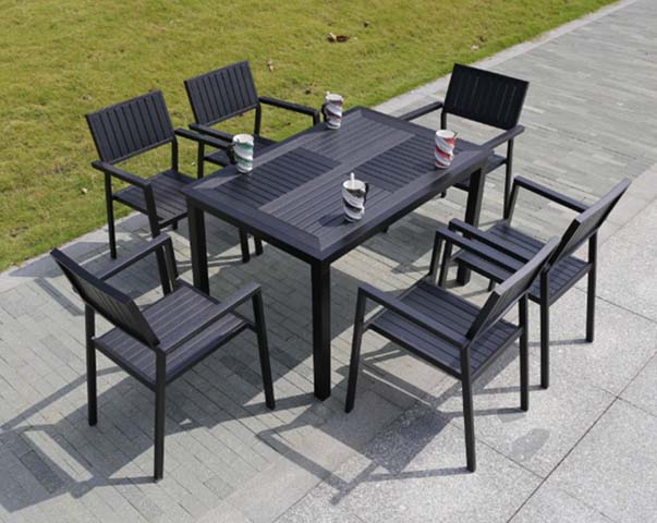 7-Piece All-Black Slatted Outdoor Patio Dining Set