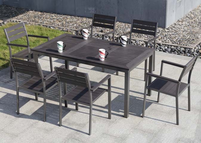 6-Seat Rectangular Dark Grey Slatted Outdoor Dining Table