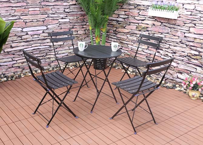 5-Piece Black Folding Slatted Metal Outdoor Patio Bistro Dining Set