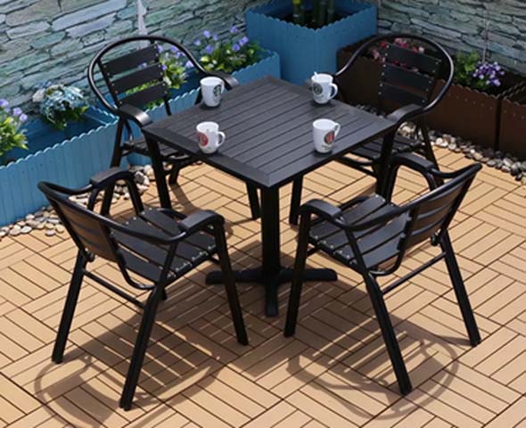 4-Seater Black Slatted Metal Outdoor Patio Bistro Dining Set