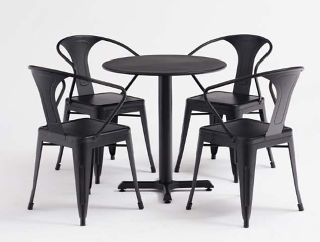 5-Piece Industrial Matte Black Metal 4-Seater Patio Bistro Dining Set