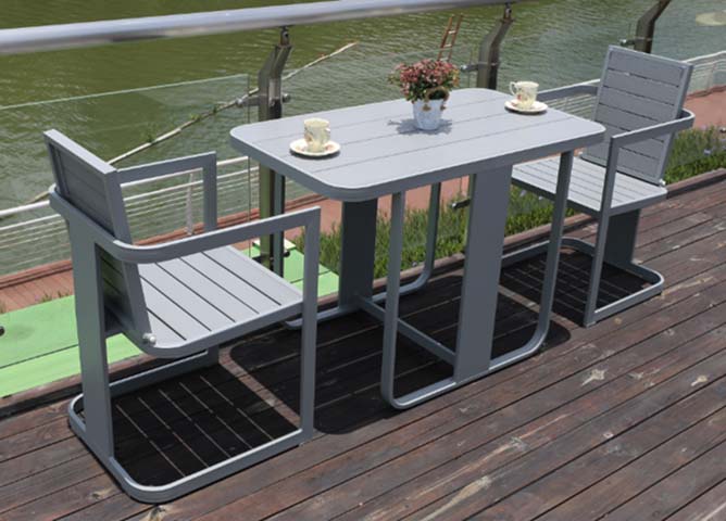 Grey Weatherproof 2-Person Slatted Outdoor Bistro Dining Set with Sled Base
