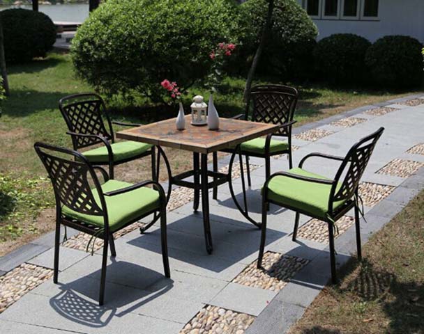 5-Piece 4-Seat Outdoor Patio Dining Set with Tile Top Table and Lattice-Back Chairs