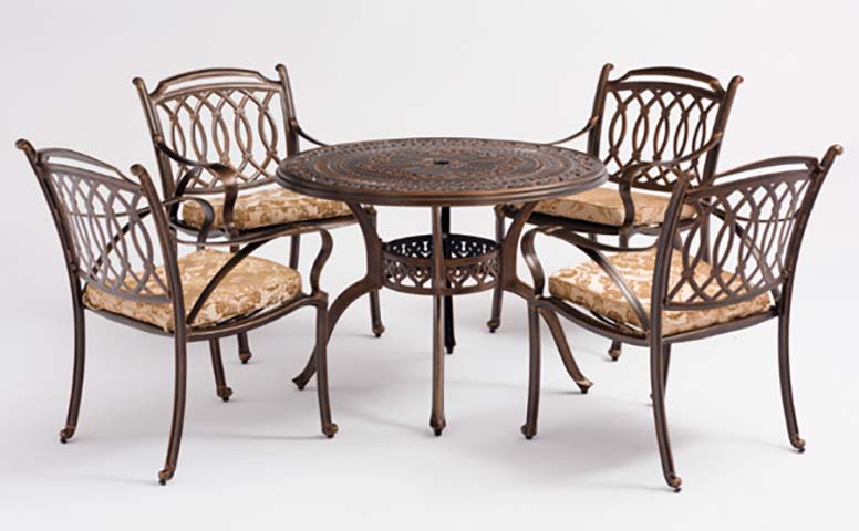 5-Piece Antique Bronze Cast Aluminum Round Patio Dining Set with Cushioned Chairs