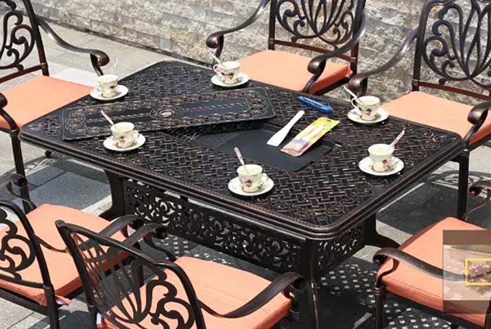 6-Seat Antique Bronze Cast Aluminum Rectangular Outdoor Patio Dining Table