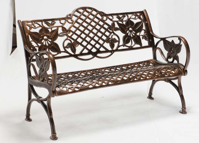 Antique Bronze Floral Lattice Cast Aluminum 2-Seat Outdoor Garden Bench