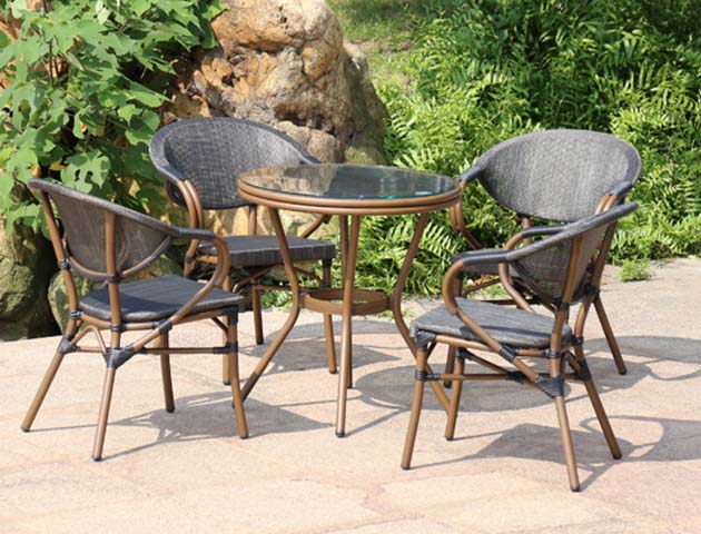 5-Piece Round Glass Top Outdoor PE Rattan Bistro Dining Set