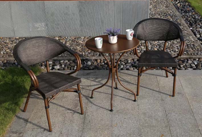 3-Piece All-Weather Wicker Outdoor Bistro Set with Round Metal Table