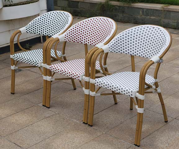 Stackable Outdoor PE Wicker Bistro Armchair with Faux Bamboo Frame