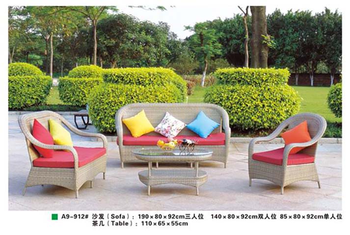 4-Piece All-Weather Wicker Outdoor Patio Conversation Set with Red Cushions and Oval Glass Coffee Table