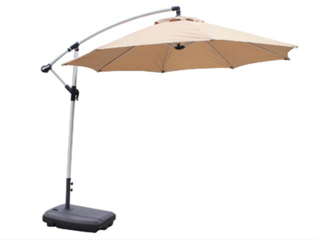 Beige Cantilever Offset Patio Umbrella with Integrated Fillable Weighted Base