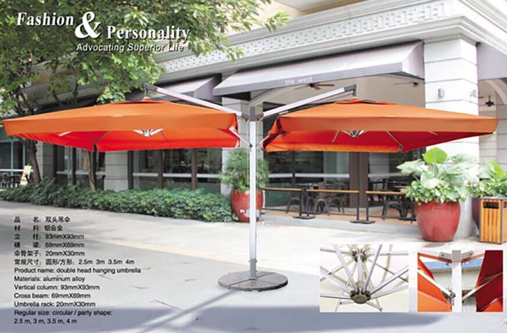 Double-head cantilever aluminum patio umbrella for commercial outdoor dining