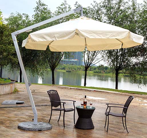 Cream Octagonal Cantilever Patio Umbrella with Round Granite Base