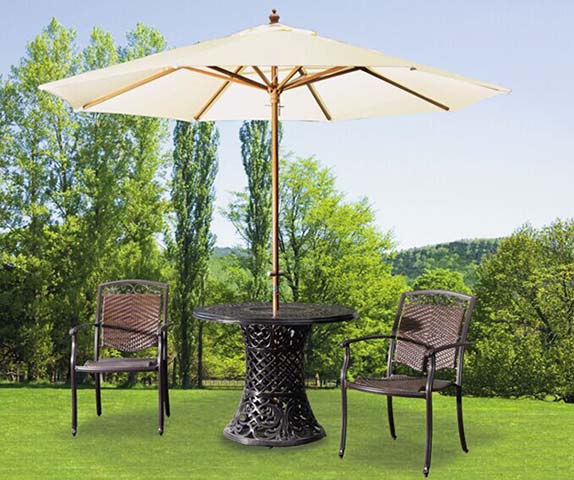 2-Person Round Cast Aluminum Patio Dining Set with Market Umbrella