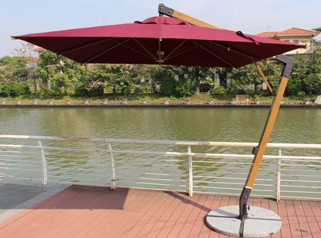 3.5m Square Wood-Grain Cantilever Patio Umbrella with Round Granite Base