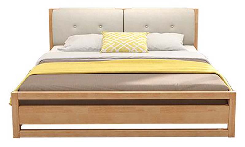 Light Oak Tufted Light Gray Upholstered Headboard Queen Platform Bed
