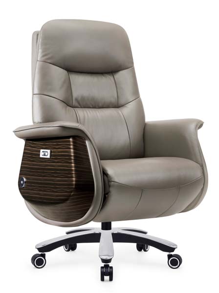 Padded Leatherette Executive Reclining Office Chair with Wood Accent Armrests