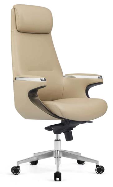 Beige Faux Leather High-Back Executive Office Chair with Integrated Headrest