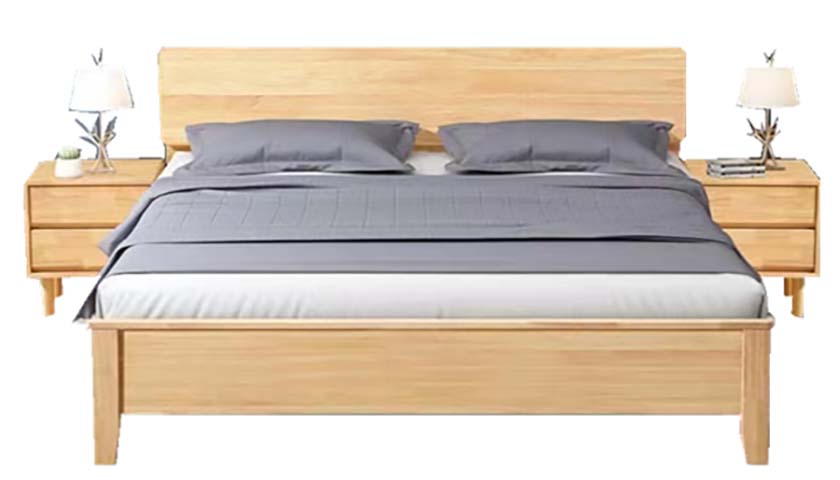 Light Natural Wood Queen Platform Bed Set with 2 Matching 2-Drawer Nightstands