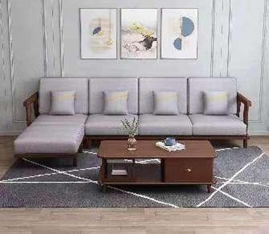 Left-Chaise 4-Seat L-Shaped Sectional Sofa with Solid Wood Frame