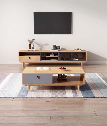 Low Profile Natural Oak Mixed Storage TV Media Console