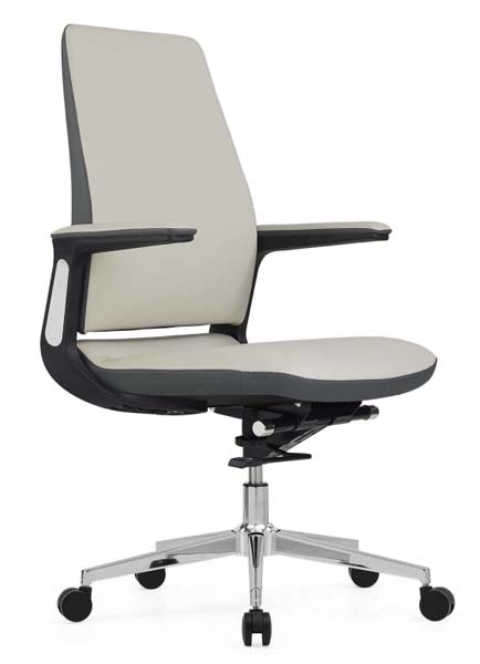 Mid-Back Swivel Executive Office Chair, Light Beige Upholstery