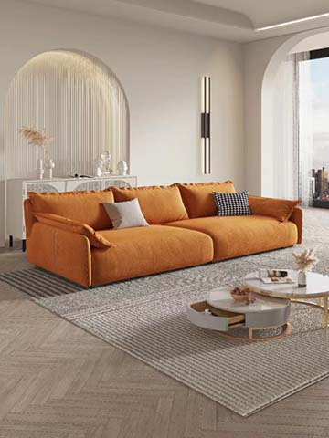 Modern Orange Fabric Upholstered Four-Seat Straight Sofa