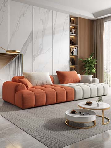 Two-Tone Terracotta Off-White Channel-Tufted Modular Sectional Sofa