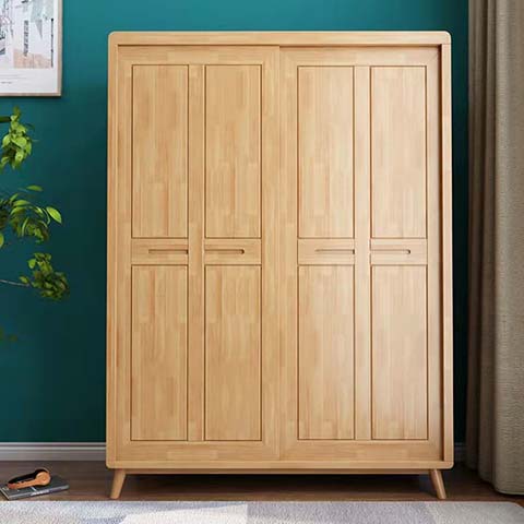 Nordic Natural Wood 2-Sliding Door Bedroom Wardrobe