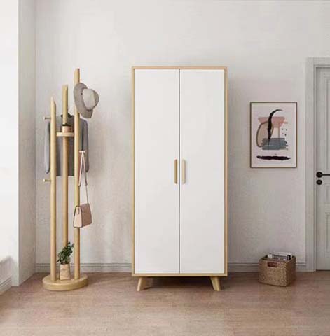 Nordic Two-Door Freestanding Clothes Armoire with Wood Frame and Splayed Legs