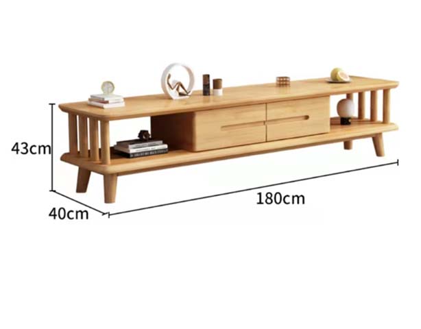 Nordic Light Oak Low TV Media Console with Central Drawers and Open Shelves