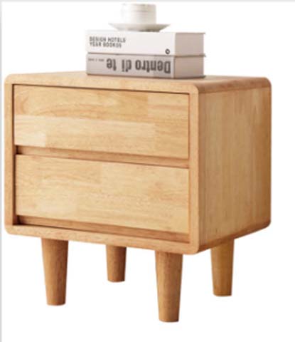 Natural Solid Wood 2-Drawer Handleless Rounded Edge Nightstand