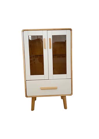 Two-Door Glass Front Side Storage Cabinet with Single Drawer