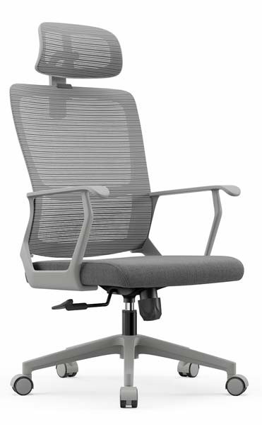 Grey Mesh Ergonomic Office Chair with Adjustable Headrest, Fixed Armrests, Swivel Base