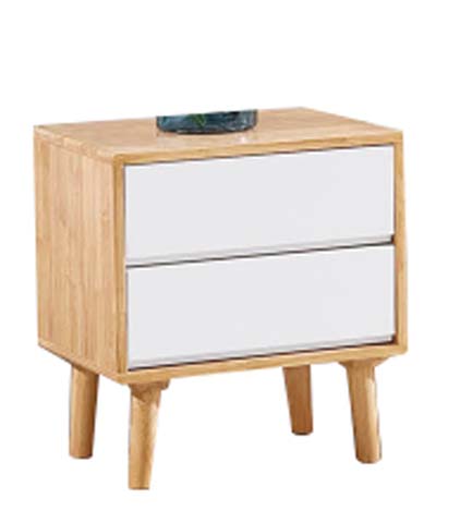 Light Oak-Finish Two-Drawer Fluted Bedside Nightstand