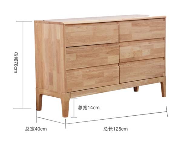 Nordic Style Natural Solid Oak 6-Drawer Dresser