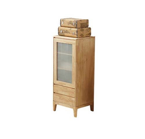 Solid Wood Narrow Display Cabinet with Frosted Glass Door and Two Drawers