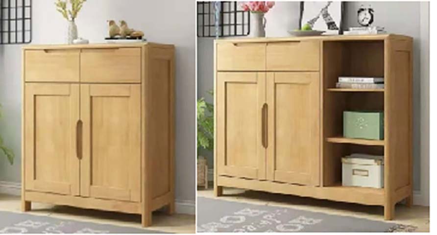 Scandinavian Light Oak Solid Wood Storage Sideboard with Drawers, Doors and Open Shelves