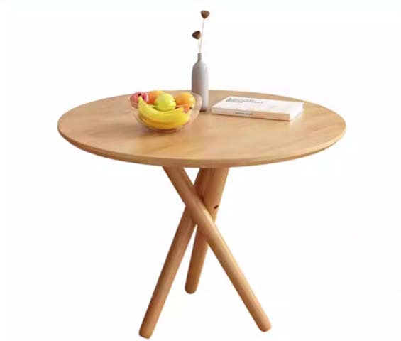 Small Round Natural Solid Wood Dining Table with Cross Tripod Base