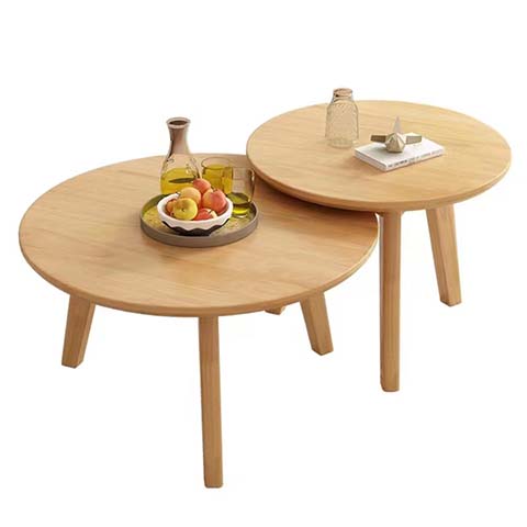Light Oak Nesting Round Coffee Table Set of 2