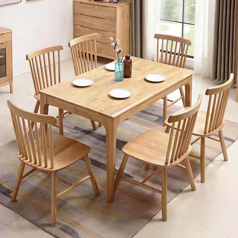 Minimalist Natural Light Oak Rectangular 6-Seater Solid Wood Dining Table