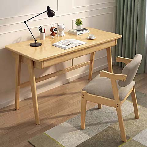 Light Natural Solid Wood Home Writing Desk with Two Drawers