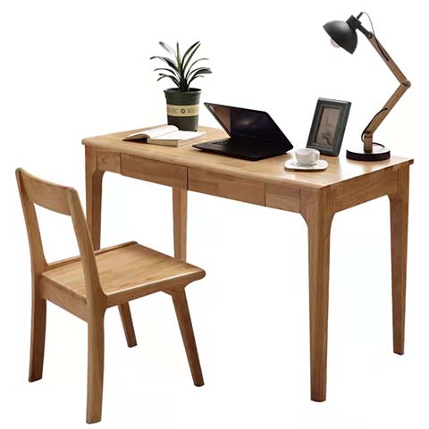 Scandinavian Natural Solid Wood Home Office Writing Desk with Two Front Drawers