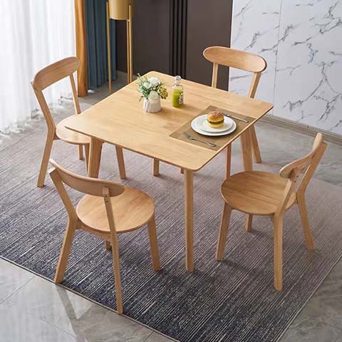 Light Natural Wood Square 4-Seater Dining Table with Rounded Corners