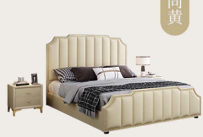 Cream Beige Vertical Channel Tufted Upholstered Platform Bed with Nailhead Trim