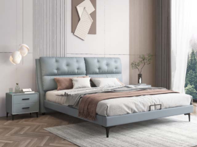 Light Blue Tufted Upholstered Lift-Up Storage Platform Bed