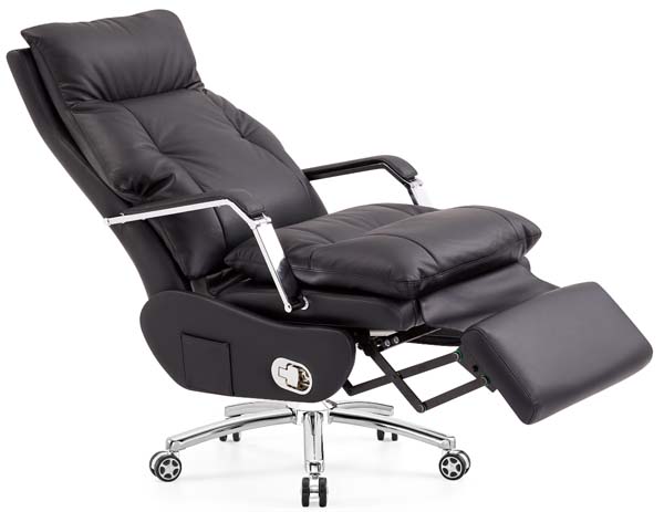 Reclining Black Faux Leather Executive Office Chair with Extendable Footrest